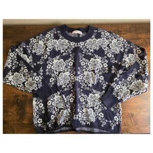 See by Chloé Floral Jacquard Knit Sweater – Navy/White Size M